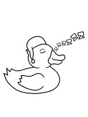 schlafen müde nacht abend zzz mütze schlafmütze quietscheente gummiente badeente ente gans vogel baby kind klein süß niedlich comic cartoon clipart design