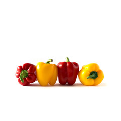 Sweet red bell pepper set in four different foreshortenings isolated over a white background
