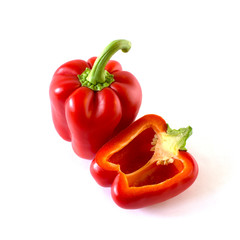 Sweet red bell pepper set in four different foreshortenings isolated over a white background