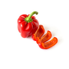 Sweet red bell pepper set in four different foreshortenings isolated over a white background
