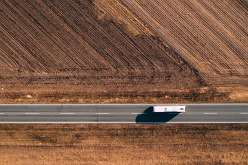 Aerial view of bus on the road