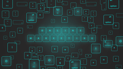 Illustration of virtual neon keyboard buttons. 
