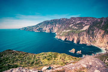 Slieve League cliffs (Sliabh Liag Cliffs) are among the highest sea cliffs in Europe. situated on the south west coast of County Donegal, Ireland - obrazy, fototapety, plakaty
