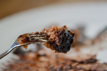 The last bite of chocolate cake