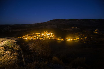 Villarluengo village by night Matarranya county Teruel Aragon Spain