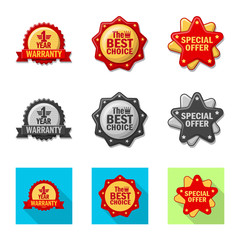 Vector illustration of emblem and badge symbol. Set of emblem and sticker vector icon for stock.