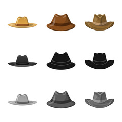 Vector illustration of headgear and cap sign. Set of headgear and accessory vector icon for stock.