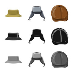 Vector illustration of headgear and cap icon. Collection of headgear and accessory stock symbol for web.