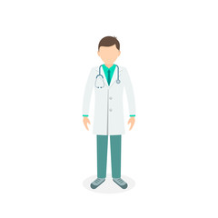 Doctor Young professional full height. Vector doctor flat illustration on white background