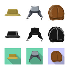 Vector design of headgear and cap logo. Set of headgear and accessory stock vector illustration.