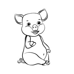 Hand drawn cartoon sketch of funny piggy. 2019 new year symbol.