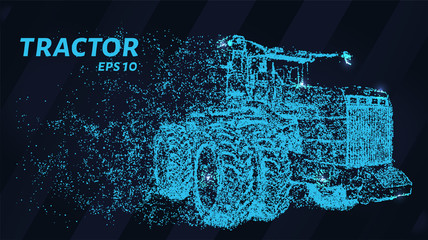 Tractor of blue glowing dots. Tractor vector illustration.