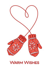 Vintage mittens with warm wishes inscription