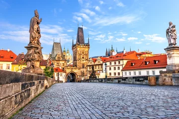 Fototapeten Prag Famous Charles Bridge over the Vltava river in Prague, Czech Rep  © AlexAnton