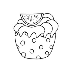 Hand drawn cupcake on white background.