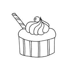 Hand drawn cupcake on white background.
