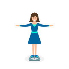 Girl standing on the scales, vector isolated illustration