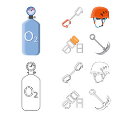 Isolated object of mountaineering and peak icon. Set of mountaineering and camp stock symbol for web.