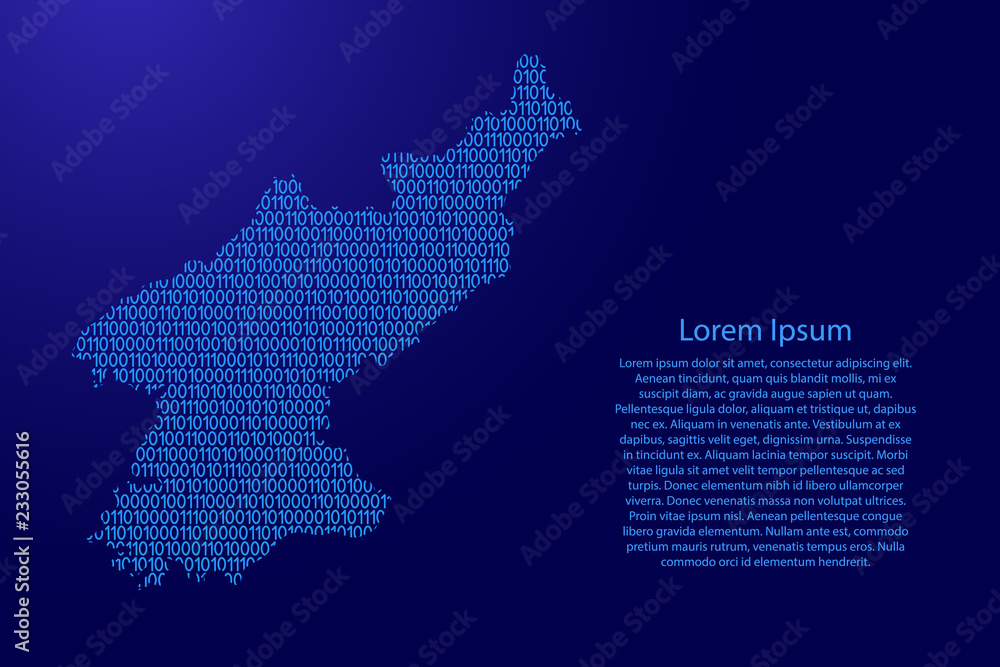 Fototapete north korea map abstract schematic from blue ones and zeros binary digital code with space stars for