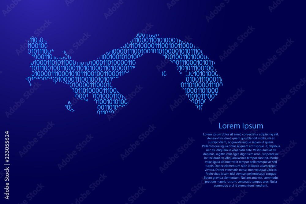 Poster panama map abstract schematic from blue ones and zeros binary digital code for banner, poster, greet