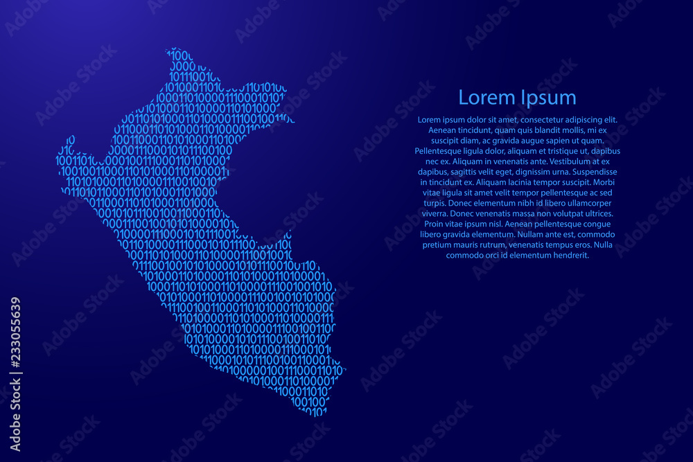 Fototapete peru map abstract schematic from blue ones and zeros binary digital code with space stars for banner