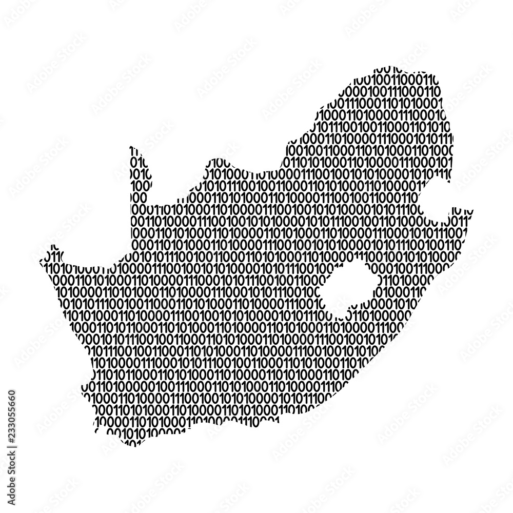 Aufkleber south africa map abstract schematic from black ones and zeros binary digital code. vector illustrati