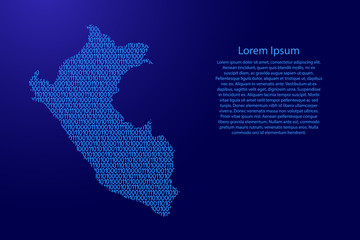 Obraz premium Peru map abstract schematic from blue ones and zeros binary digital code with space stars for banner, poster, greeting card. Vector illustration.