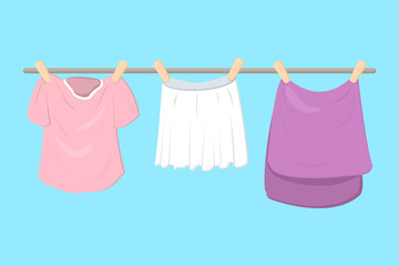 Cute clothes are drying on the rope