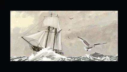 Foto op Plexiglas Oud zeilschip op een ruwe zee © Isaxar