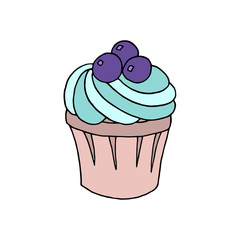 Hand drawn cupcake on white background.