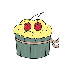Hand drawn cupcake on white background.