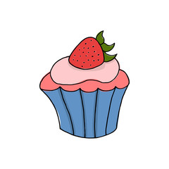 Hand drawn cupcake on white background.