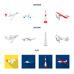 Isolated object of plane and transport sign. Collection of plane and sky stock symbol for web.