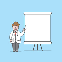 Doctor characters lecture with whiteboard text box illustration vector on blue background. Dental concept.