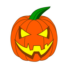 Cute Cartoon Halloween Pumpkin with funny face, isolated on white background for your Design, Game, Card.  Jack-O-Lantern.  Vector Illustration.