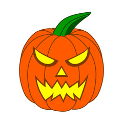Cute Cartoon Halloween Pumpkin with funny face, isolated on white background for your Design, Game, Card.  Jack-O-Lantern.  Vector Illustration.