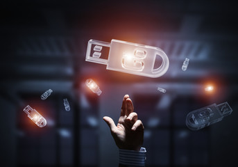 Concept of information storage and security with flash stick ico