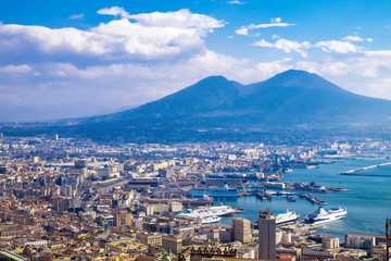 Napoli and mount Vesuvius in the background in a summer day, Italy, Campania