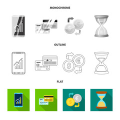 Vector illustration of bank and money icon. Set of bank and bill vector icon for stock.