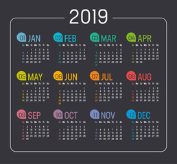 Year 2019 calendar agenda template