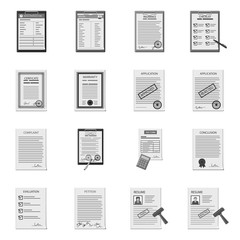 Vector design of form and document symbol. Collection of form and mark stock vector illustration.