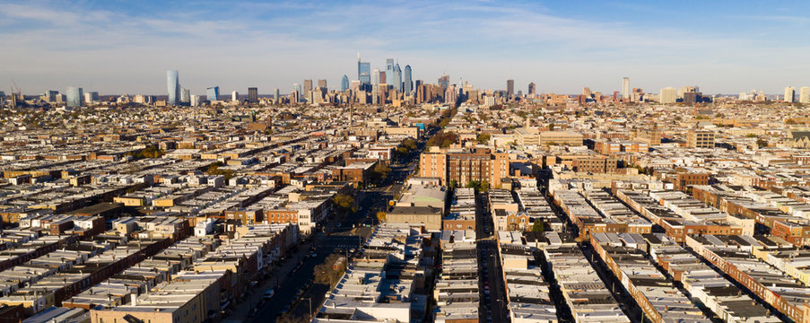 Long Panoramic View Dense Urban Neighborhoods Skyline Philadelphia Pennsylvania