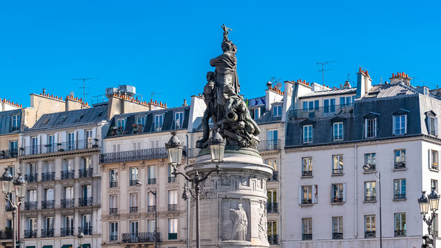 Paris, place de Clichy, typical buildings
