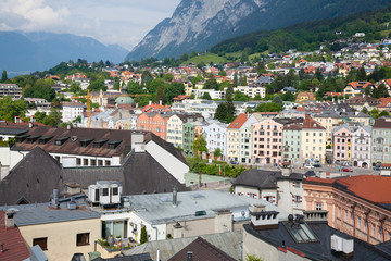 Innsbruck city center aerial view