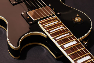 Fototapeta na wymiar Close-up electric guitar strings, music instrument in studio