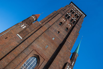 Beautiful view of St. Mary’s Church in Gdansk, Poland,  the third largest brick church in the...