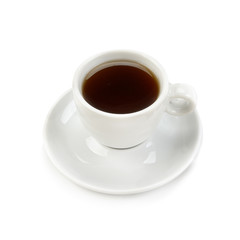 White cup of black coffee isolated on white background