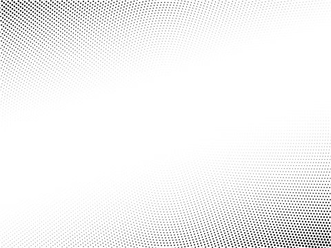 Halftone vector background. Monochrome halftone pattern. Abstract geometric dots background. Pop Art gradient black white texture. Design for presentation, banner, flyer, business cards, stickers