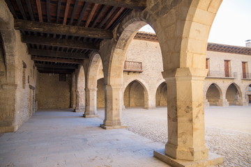 Fototapeta na wymiar Medieval main square in Cantavieja Maestrazgo county Teruel Aragon Spain
