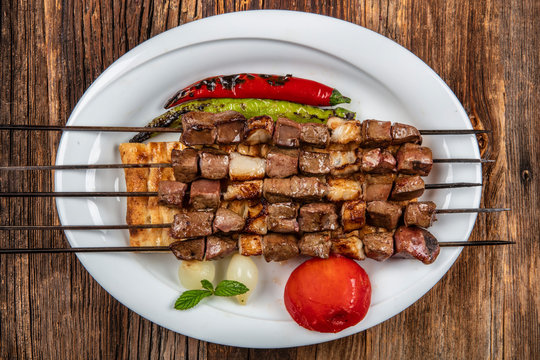 Turkish cuisine delicious ciger skewer